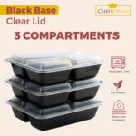 3 Compartment Black base container and Clear PP Lids | 3 Comp Meal prep food containers with lids | 28oz - Image 2