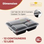 3 Compartment Black base container and Clear PP Lids | 3 Comp Meal prep food containers with lids | 28oz - Image 4