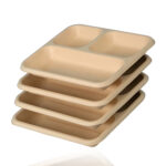 3 Compartment Bagasse Square plates