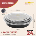 24oz Round Black Base cont+ Clear lids  - Image 2
