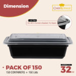 32oz Rectangular Black Base cont+ Clear lids  - Image 2