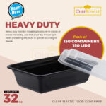 32oz Rectangular Black Base cont+ Clear lids  - Image 4