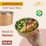 Salad Bowl Round Paper (500ml/17oz) Kraft with Plastic Lids - Image 3
