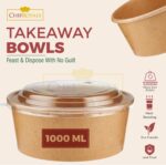 Salad Bowl Round Paper (1000ml/34oz) Kraft with Plastic Lids - Image 3