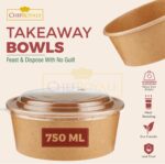 Salad Bowl Round Paper (750ml/25oz) Kraft with Plastic Lids - Image 3