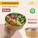 Salad Bowl Round Paper (750ml/25oz) Kraft with Plastic Lids - Image 5