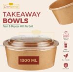 Salad Bowl Round Paper (1300ml/45oz) Kraft with Plastic Lids - Image 3