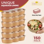 Salad Bowl Round Paper (1000ml/34oz) Kraft with Plastic Lids - Image 4