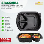 3 Comp PP Black Base Containers with Clear PP Lids - Image 5