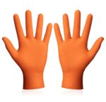Orange Nitrile Gloves Diamond Grip Heavy Duty