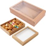 CHEF ROYALE 3-Pack Bakery Boxes with Window Lids, XL Brown Cookie Boxes, Cardboard Treat Packaging for Pastries, Donuts, Macarons, Cakes, and Chocolate Covered Strawberries