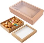 CHEF ROYALE 5-Pack Bakery Boxes with Window Lids, Medium Brown Cookie Boxes, Cardboard Treat Packaging for Pastries, Donuts, Macarons, Cakes, and Chocolate Covered Strawberries