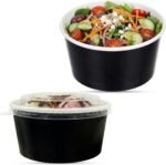 CHEF ROYALE Black Salad Paper Bowls with Lids - Takeaway Bowls for Hot/Cold Food - Leakproof Soup Containers for Your Meals