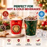 CHEF ROYALE Pack of 500 12oz Christmas Double Wall Paper Cups for Hot Drink (with lids) - Image 8