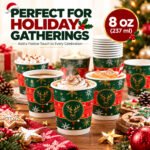 CHEF ROYALE Pack of 50 8oz Christmas Double Wall Paper Cups for Hot Drinks (without lids) - Image 2