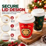 CHEF ROYALE Pack of 500 12oz Christmas Double Wall Paper Cups for Hot Drink (with lids) - Image 2