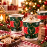 CHEF ROYALE Pack of 25 8oz Christmas Double Wall Paper Cups for Hot Drinks (with lids) - Image 8