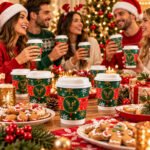 CHEF ROYALE Pack of 25 8oz Christmas Double Wall Paper Cups for Hot Drinks (with lids) - Image 2